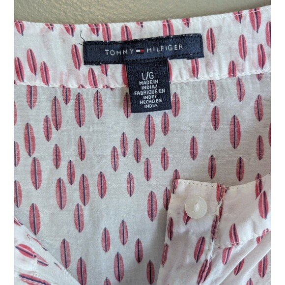 Tommy Hilfiger Size Large Lightweight Blouse Womens Band Collar Top Shirt LS Red - Picture 2 of 4